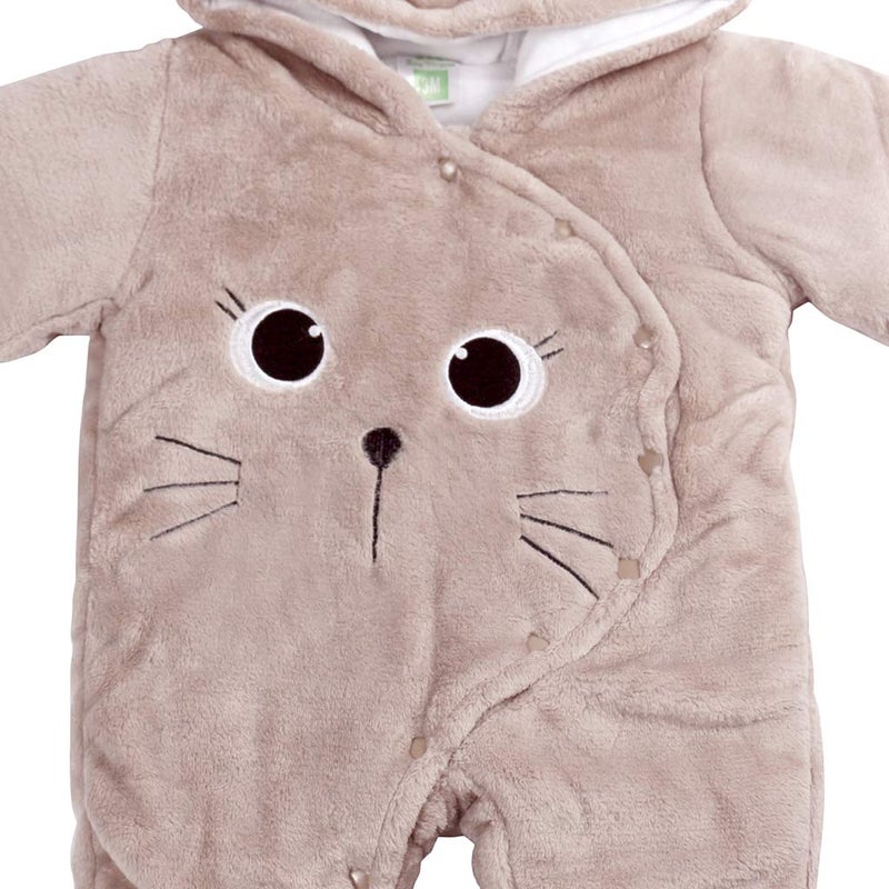 JiAmy Newborn Baby Winter Hooded Romper Fleece Snowsuit Jumpsuit Cartoon Cat Outfits for 0-3 Months Brown - Image 5